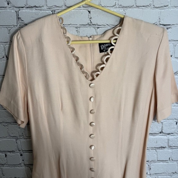 VTG Dawn Joy Fashions Old Money‎ Midi Tea Secretary Art Dress Pale Peach Size 10 - Picture 5 of 11